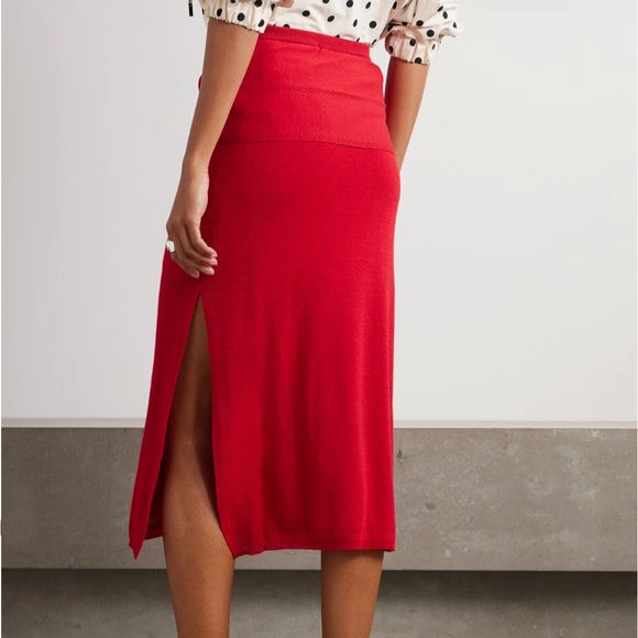 NWT Proenza Schouler White Label Linen Blend Cherry Red Knit Midi Skirt Size L - Picture 2 of 6